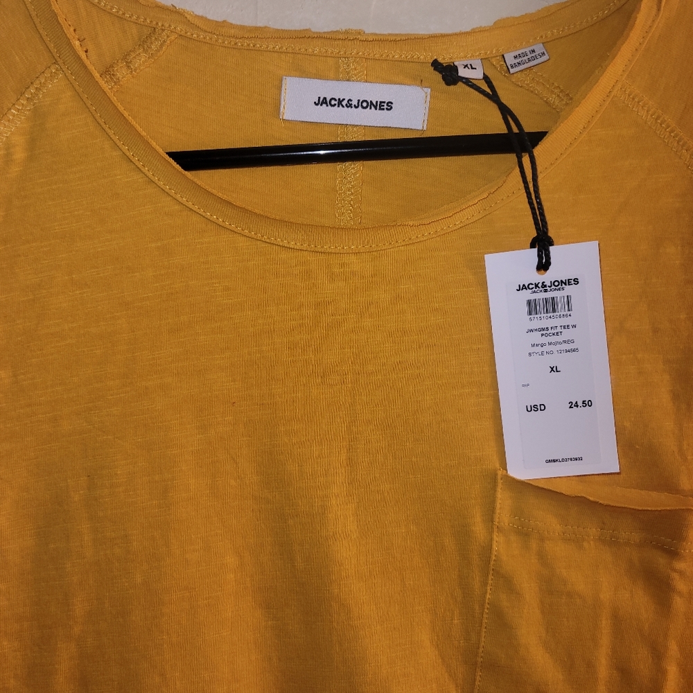 NEW Jack & Jones Men's Pocket T-Shirt Mustard Yellow Size (XLarge) - Picture 2 of 3